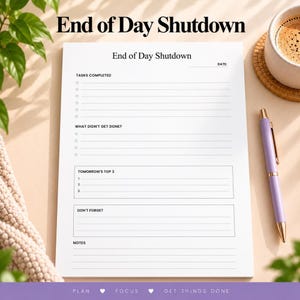 ADHD Daily Review Planner, Five-Minute Workday Shutdown Routine PDF, A4, A5 and Letter