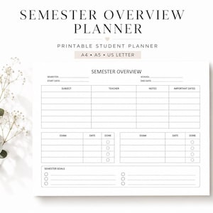 Semester Planner Printable, Student Course Organizer, Class and Exam Schedule