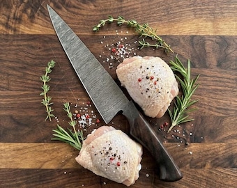 Damascus Steel Chef Knife 12.5" Hand-Forged | Dark Walnut Wood Handle