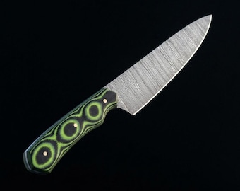 Damascus Chef Knife | Handmade Nakiri Style Kitchen Knife, Green Handle