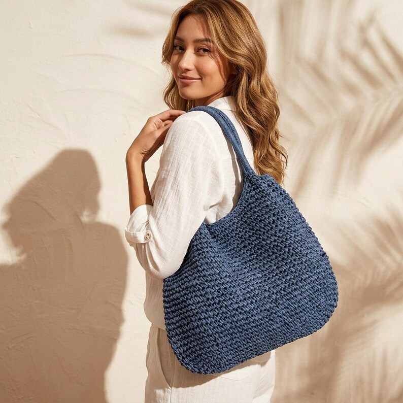 Large Woven Straw Tote Bag | Boho Beach Handbag & Summer Shoulder Bag ...