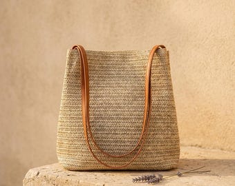 porté épaule en paille tissée à la main | Petit sac de plage en rotin pour femme Summer Travel