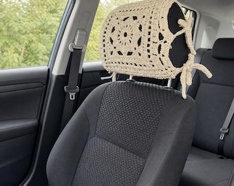 Willow Granny Square Crochet Headrest Cover Pattern | Boho Car Accessories (PDF Download)