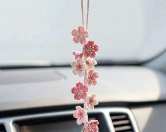 Crochet Cherry Blossom Car Charm | Sakura Flower Rearview Mirror Hanger (PDF Pattern)