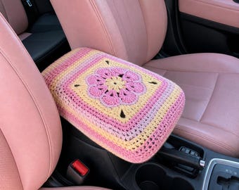 Crochet Car Armrest Cover Pattern | Pastel Granny Square Console PDF (Instant Download)