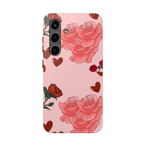 Pink Rose Hearts Phone Case | Floral Heart Pattern Tough Phone Case