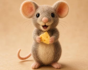 Needle Felted Mouse Holding Cheese, Handmade Wool Felt Mouse Figurine, Cute Animal Sculpture, Cottagecore Desk Decor, Holiday Gift