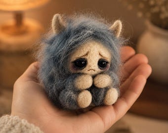 Emotional Support Sleepy Monster, Handmade Needle Felt Burnout Creature, Tired Anxiety Monster, Cute Overworked Gift