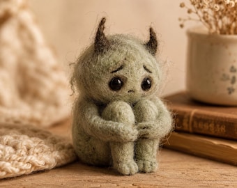 Emotional Support Anxiety Monster Figurine, Handmade Needle Felt Sad Creature, Tiny Pocket Companion, Cute Depression Monster Gift
