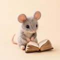Needle Felted Reading Mouse Figurine, Handmade Wool Mouse Sculpture, Book Lover Gift, Miniature Animal Desk Decor, Holiday Gift