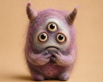 Nadel gefilzte drei Augen Angst Monster, emotionale Unterstützung Kreatur, handgemachte niedlichen seltsam Schreibtisch Buddy, Gothic gemütliches Geschenk