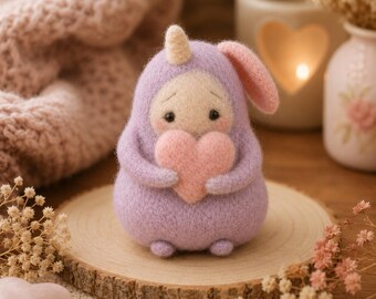 Fragile Heart Monster, Needle Felted Emotional Support Doll, Handmade Cute Monster Gift for Anxiety, Tiny Desk Figurine, Felted Plush Decor