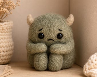 Corner Monster Handmade Needle Felt Emotional Support Creature, Sad Little Monster Doll, Introvert Gift, Cute Desk Companion