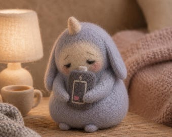 Low Battery Monster Needle Felted Doll, Handmade Emotional Support Monster, Tired Desk Buddy, Cute Burnout Gift, Cozy Wool Sculpture