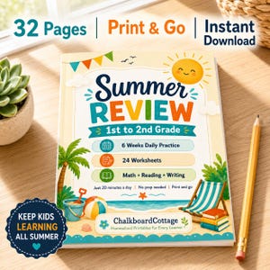 Sommarrepetitionspaket för årskurs 1-2 | Matematikläsning och skrivningsarbetsblad (PDF-nedladdning)