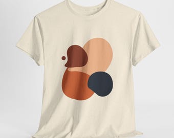 Abstraktes Bio Formen T-Shirt | Stimmungsvolle Erdfarbenkunst | Granat & natürliches Tee