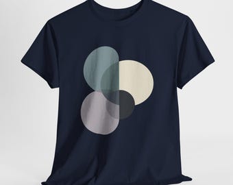 Abstraktes überlappendes Kreise T-Shirt | Modernist Geometrische Kunst | Navy & Schwarzes T-Shirt