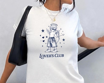 y2k Cupid Graphic Baby Tee, Lovers Club Shirt, Vintage Angel Baby Tee, Coquette Y2K T-Shirt, Indie Streetwear Graphic Top