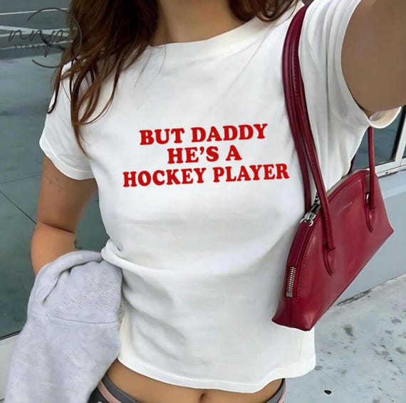 But Daddy Hes A Hockey Player y2k baby tee, Hockey Romance Tee, Booktok Hockey Romance Shirt, Funny Hockey Girl Baby Tee, Puck Bunny Shirt