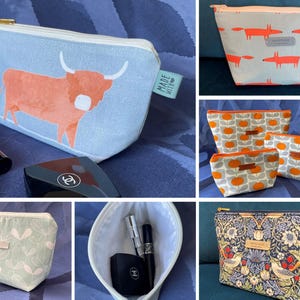 Cosmetics pouch / Make-up bag - various sizes, designer fabrics - fully lined and zipped. Suits toiletries, tech, pencils etc.