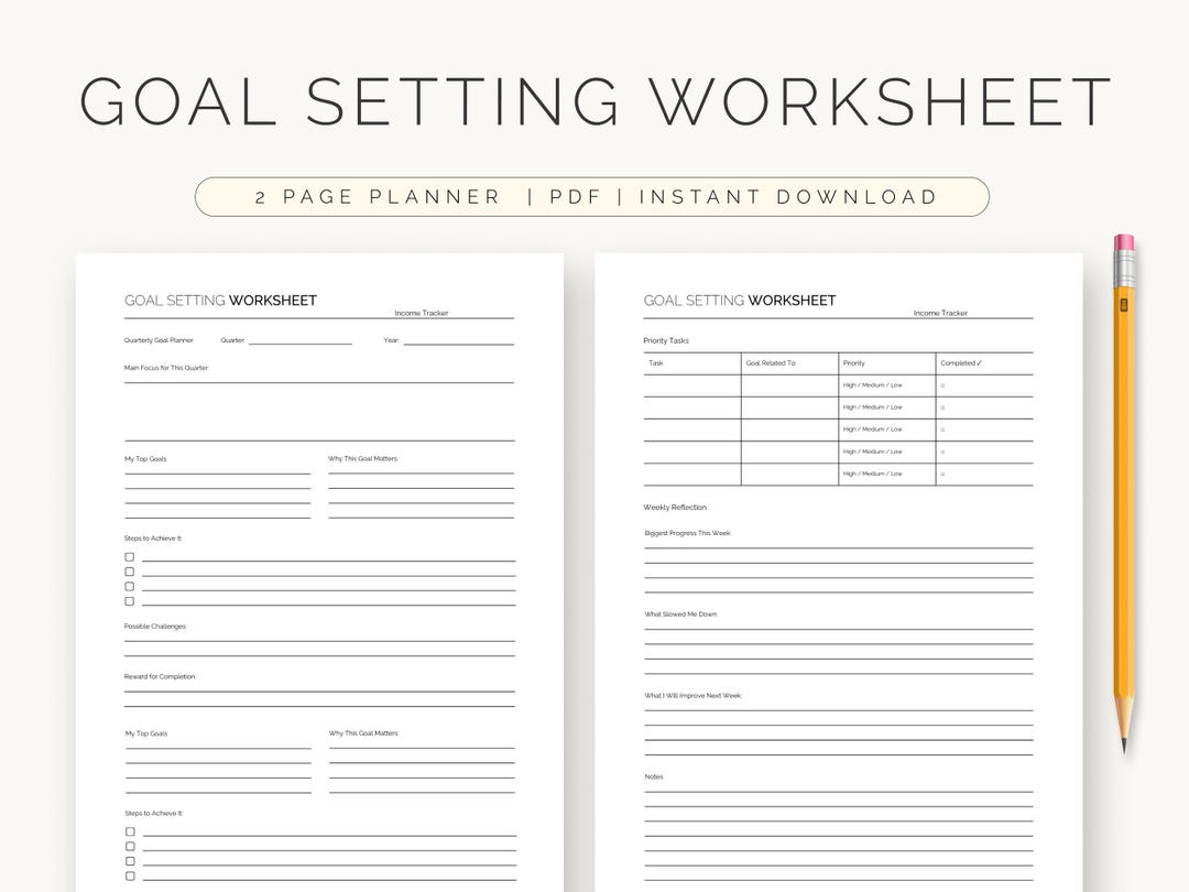 Quarterly Goal Setting Worksheet & Weekly Reflection Planner | Stop ...