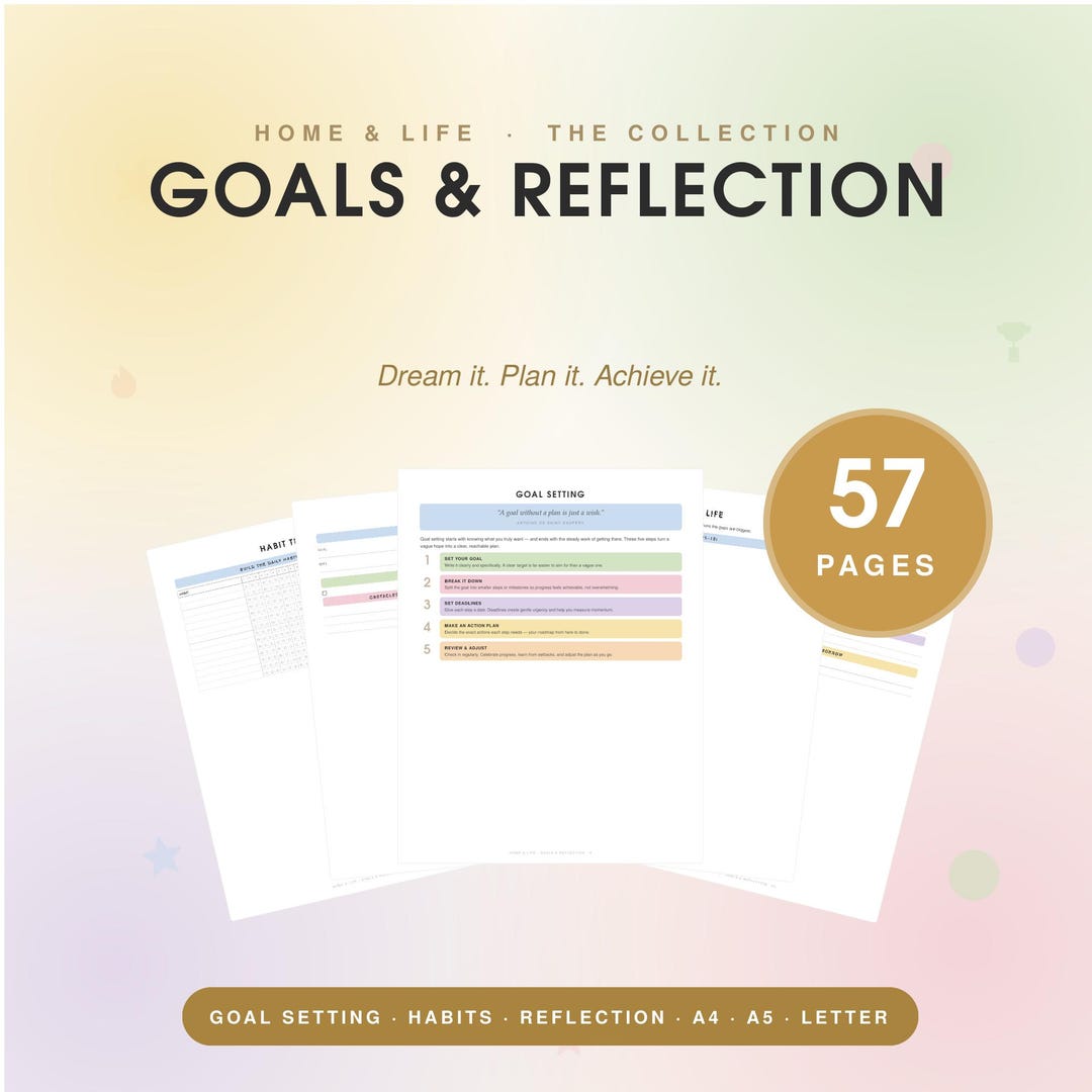 Goals Reflection Workbook Smart Setting Planner Vision Board Habit ...