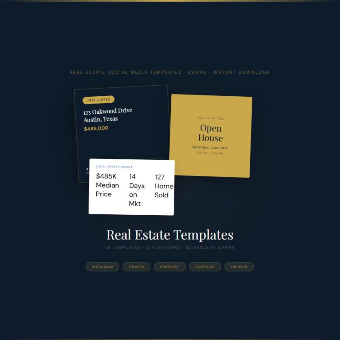 Real Estate Social Media Templates Canva | Just Listed Just Sold Open ...