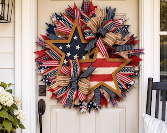 Ghirlanda patriottica per il 250° anniversario, ghirlanda per il Giorno dell'Indipendenza (4 luglio), ghirlanda per il Memorial Day, decorazioni per l'ingresso esterno, ghirlanda con la bandiera americana