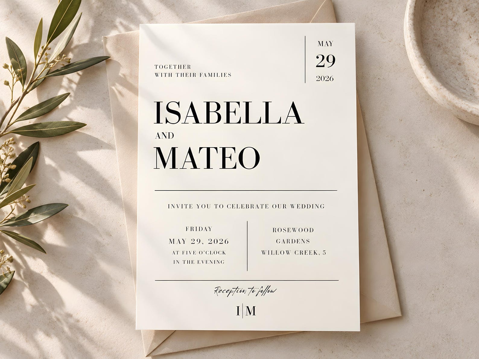 Modern Wedding Invitation, Editorial Canva Template, Minimalist Digital ...