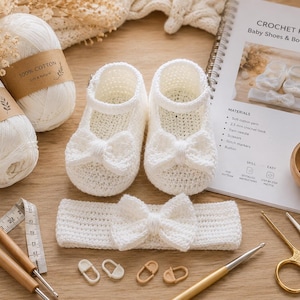 Mönster för virkband till babyskor och rosett | PDF-nedladdning