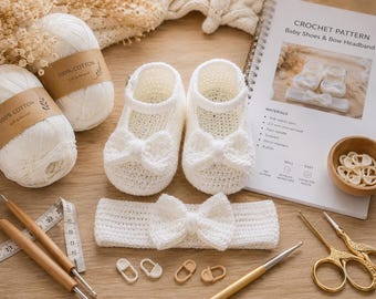 Haakpatroon babyslofjes en hoofdband strik | Pdf-download