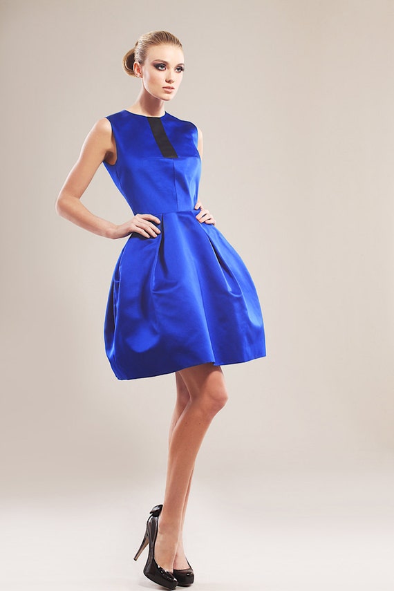 blue silk cocktail dress