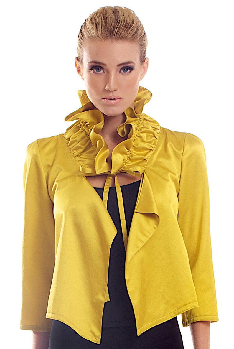 Cottonviscose blend ruffle mustard yellow jacket Etsy