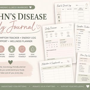 May include: A Crohn's Disease Daily Journal with pages for food and symptom tracking, energy logging, flare support, and wellness planning. Includes a food and drink log, daily overview, symptom tracker, and medication and supplement pages. The journal is designed for chronic illness warriors.