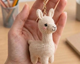 Ręcznie robiony na szydełku brelok z lamą, pluszowa zawieszka do torby amigurumi, dekoracja ze zwierzątkiem z włóczki bawełnianej