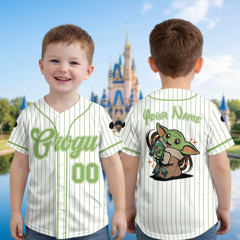 Grogu barnbasebolltröja, anpassad Disney Baby Yoda-tröja, söta Alien-ungdomskläder, personlig namn- och nummertröja för födelsedagspresent bild 5