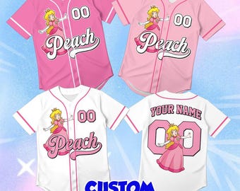 Custom Name Princess Peach Shirt, Pastel Royal Team Uniform, Pink Crown Heroine Jersey, Personalized Character Apparel, Gamer Girl Gift