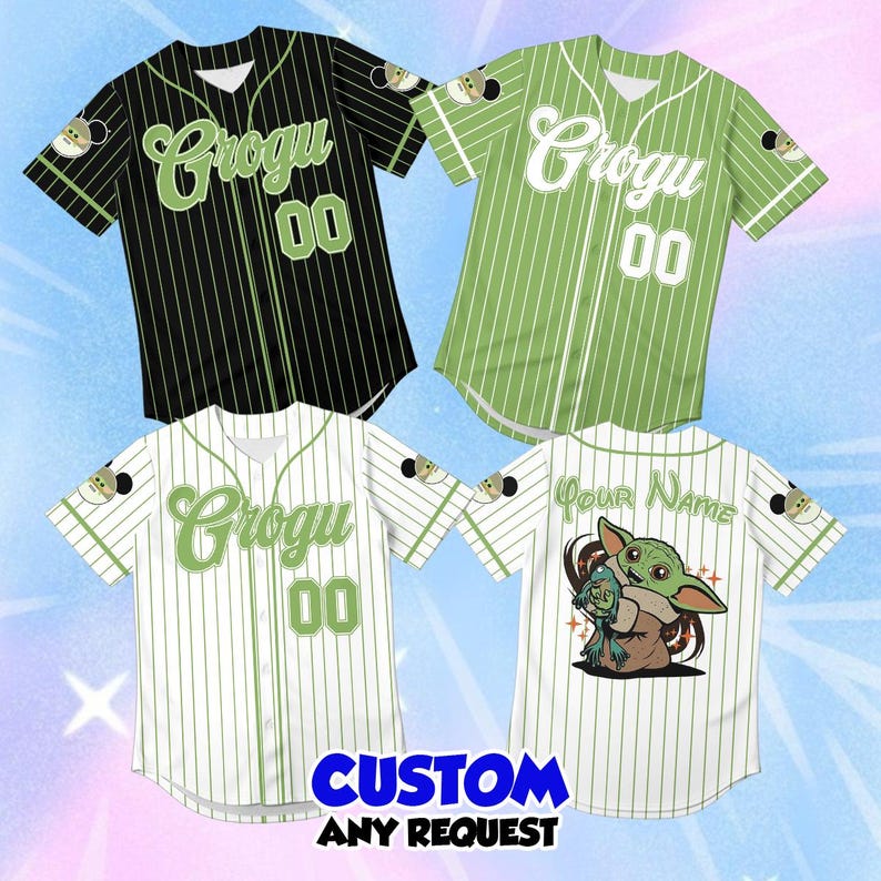 Grogu barnbasebolltröja, anpassad Disney Baby Yoda-tröja, söta Alien-ungdomskläder, personlig namn- och nummertröja för födelsedagspresent bild 1