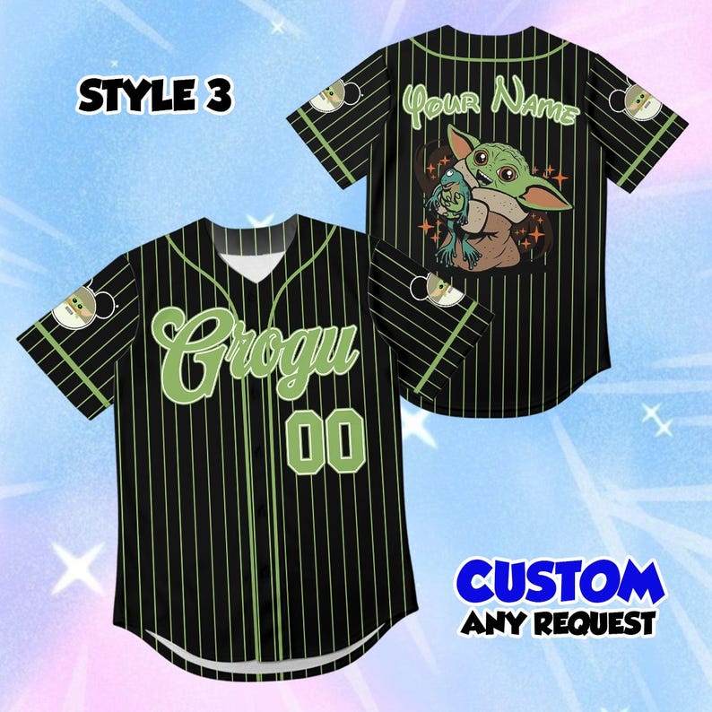 Grogu barnbasebolltröja, anpassad Disney Baby Yoda-tröja, söta Alien-ungdomskläder, personlig namn- och nummertröja för födelsedagspresent Option 3