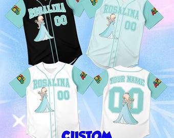 Custom Name on Rosalina Jersey Kids, Personalized Cartoon Baseball Shirt Toddler, Disney World Outfit Youth, Mint Birthday Gift Cute Top