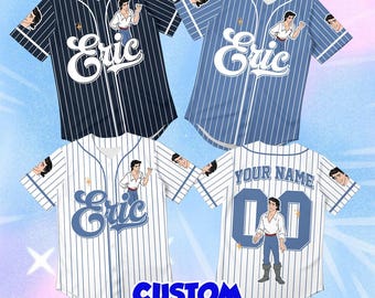 Prince Eric Baseball Jersey, Custom Disney Character Apparel, Personalized Nautical Name Shirt, Striped Royal Ocean Outfit Gift for Men
