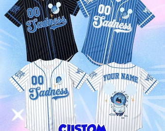 Custom Sadness Baseball Jersey, Personalized Mickey Ear Pinstripe Shirt, Inside Out Disney Cosplay Outfit, Cute Cartoon Character Gift
