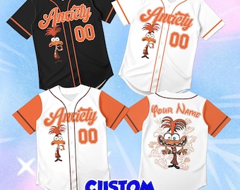 Anxiety Inside Out Kids Baseball Jersey, Custom Disney Toddler Shirt, Cute Emotion Youth Apparel, Personalized Name Number Birthday Gift Tee