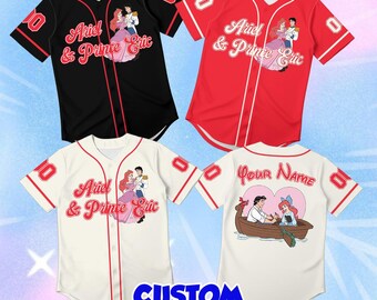 Ariel and Prince Eric Kids Baseball Jersey, Custom Disney Princess Toddler Shirt, Cute Mermaid Youth Apparel, Personalized Birthday Gift
