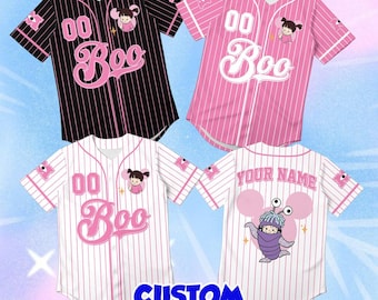 Custom Boo Baseball Jersey, Personalized Mickey Ear Pinstripe Shirt, Monsters Inc Disney Cosplay Outfit, Cute Cartoon Character Gift