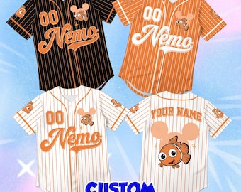 Custom Nemo Baseball Jersey, Personalized Mickey Ear Pinstripe Shirt, Finding Nemo Disney Cosplay Outfit, Cute Fish Character Gift