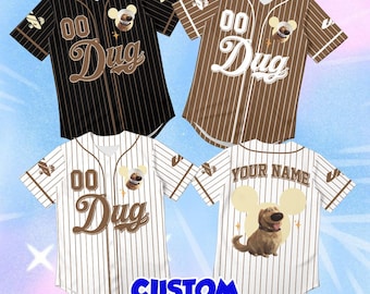 Custom Dug Baseball Jersey, Personalized Mickey Ear Pinstripe Shirt, Disney Pixar Up Cosplay Outfit, Cute Dog Character Gift