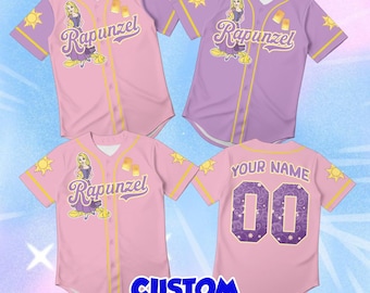 Personalized Princess Rapunzel Kids Jersey, Custom Disney Toddler Sport Shirt, Tangled Theme Graphic Apparel, Whimsical Purple Birthday Tee