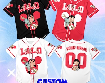 Custom Lilo Jersey Kids, Personalized Cartoon Baseball Shirt Toddler, Disney World Outfit Youth, Red Shirt Gift, Cute Cartoon Jersey