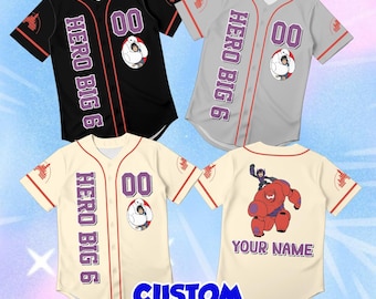 Maillot de baseball personnalisé Disney Big Hero 6 pour tout-petit, chemise enfant Baymax personnalisée, vêtements anime mignons pour jeunes, cadeau d'anniversaire pour garçons filles